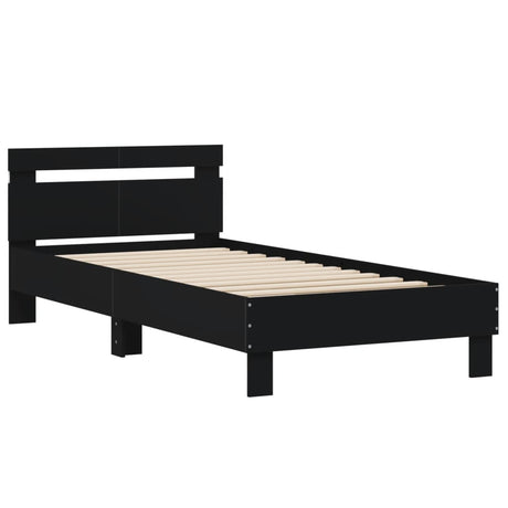 Bedframe met hoofdbord en LED-verlichting zwart 100x200 cm