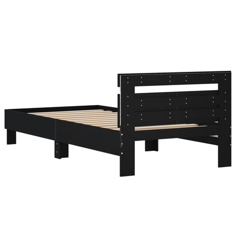 Bedframe met hoofdbord en LED-verlichting zwart 100x200 cm