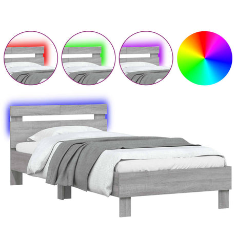 Bedframe met hoofdbord en LED grijs sonoma eiken 100x200 cm