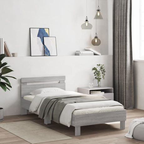 Bedframe met hoofdbord en LED grijs sonoma eiken 100x200 cm
