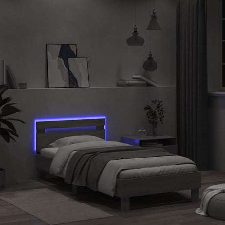 Bedframe met hoofdbord en LED grijs sonoma eiken 100x200 cm