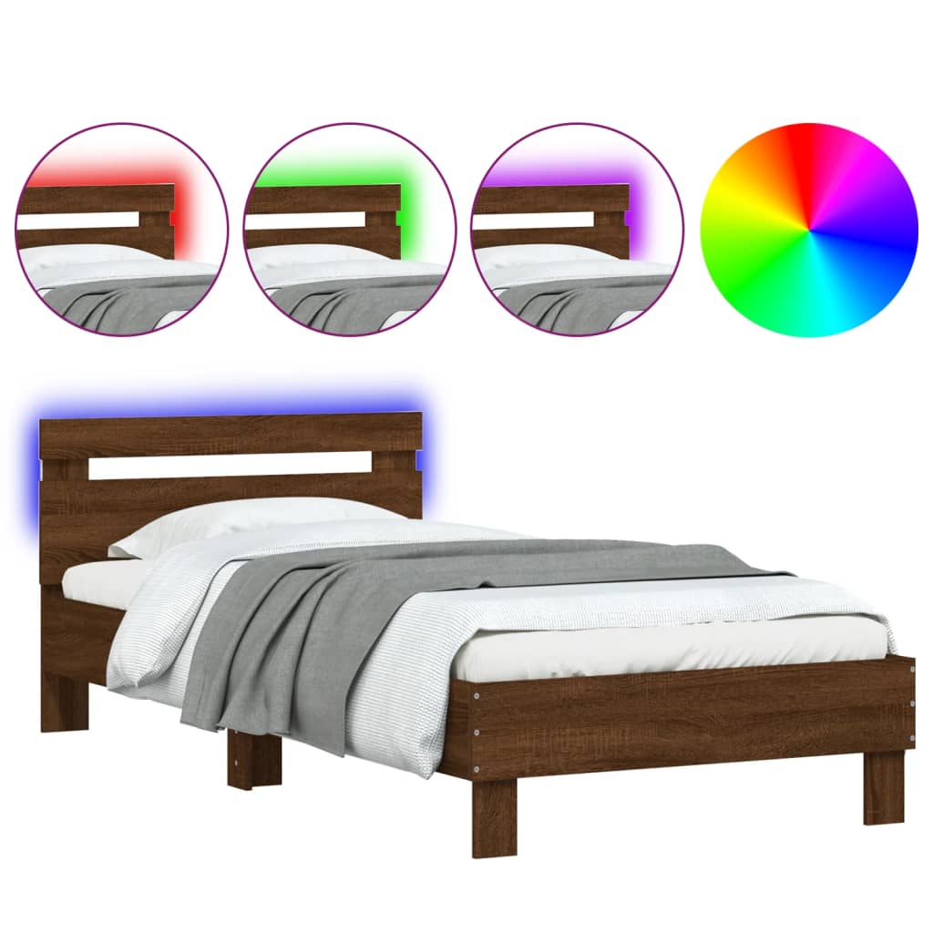 Bedframe met hoofdbord en LED bruin eikenkleur 100x200 cm
