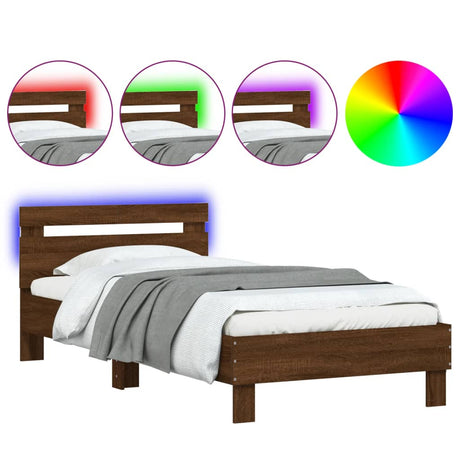 Bedframe met hoofdbord en LED bruin eikenkleur 100x200 cm