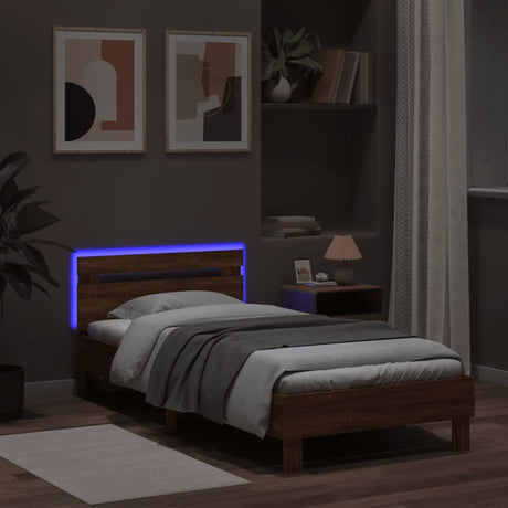 Bedframe met hoofdbord en LED bruin eikenkleur 100x200 cm