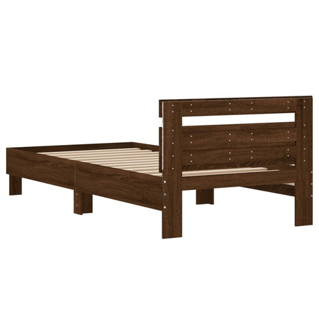 Bedframe met hoofdbord en LED bruin eikenkleur 100x200 cm
