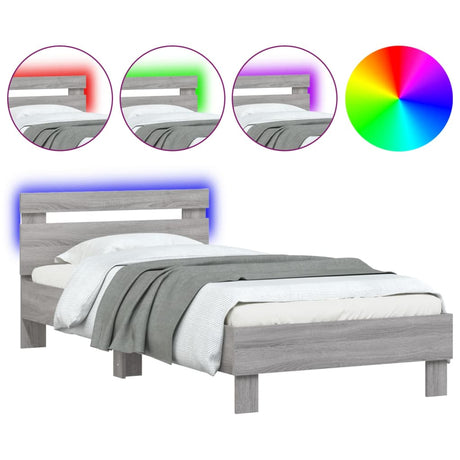 Bedframe met hoofdbord en LED grijs sonoma eikenkleur 90x200 cm