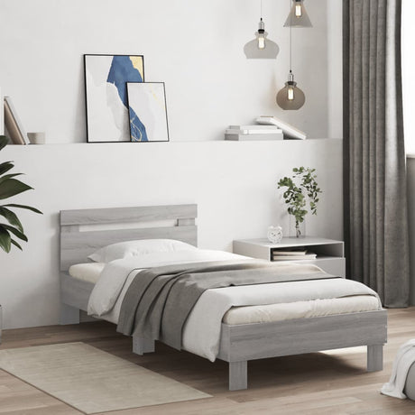 Bedframe met hoofdbord en LED grijs sonoma eikenkleur 90x200 cm