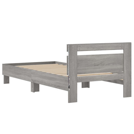 Bedframe met hoofdbord en LED grijs sonoma eikenkleur 90x200 cm