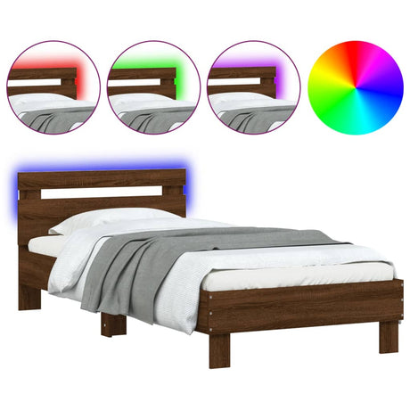 Bedframe met hoofdbord en LED bruin eikenkleur 90x200 cm