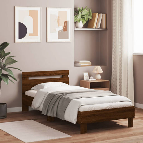 Bedframe met hoofdbord en LED bruin eikenkleur 90x200 cm