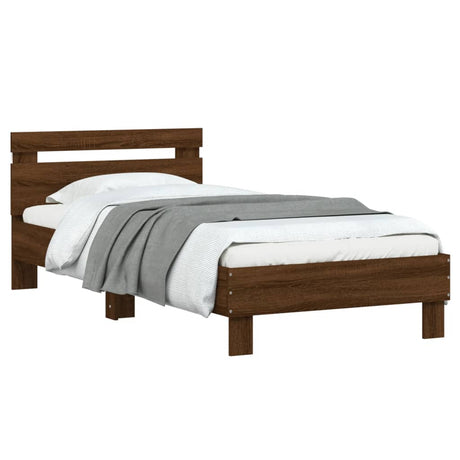 Bedframe met hoofdbord en LED bruin eikenkleur 90x200 cm