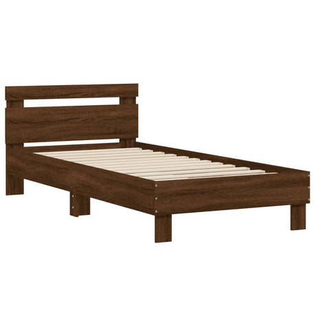 Bedframe met hoofdbord en LED bruin eikenkleur 90x200 cm