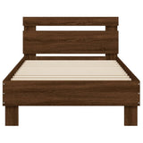 Bedframe met hoofdbord en LED bruin eikenkleur 90x200 cm
