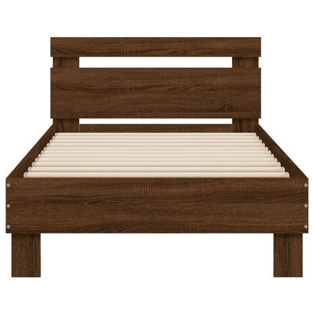 Bedframe met hoofdbord en LED bruin eikenkleur 90x200 cm