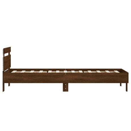 Bedframe met hoofdbord en LED bruin eikenkleur 90x200 cm