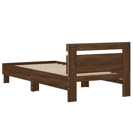 Bedframe met hoofdbord en LED bruin eikenkleur 90x200 cm