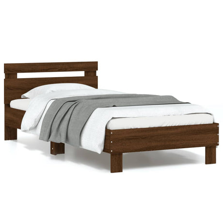Bedframe met hoofdbord en LED bruin eikenkleur 90x200 cm