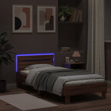 Bedframe met hoofdbord en LED bruin eikenkleur 90x190 cm