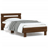 Bedframe met hoofdbord en LED bruin eikenkleur 90x190 cm