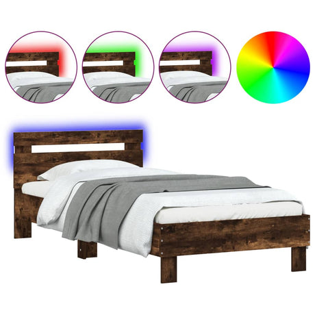 Bedframe met hoofdbord en LED gerookt eikenkleurig 75x190 cm