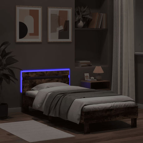 Bedframe met hoofdbord en LED gerookt eikenkleurig 75x190 cm