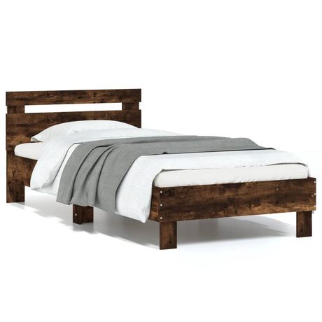 Bedframe met hoofdbord en LED gerookt eikenkleurig 75x190 cm