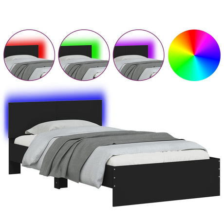 Bedframe met hoofdbord en LED-verlichting zwart 100x200 cm