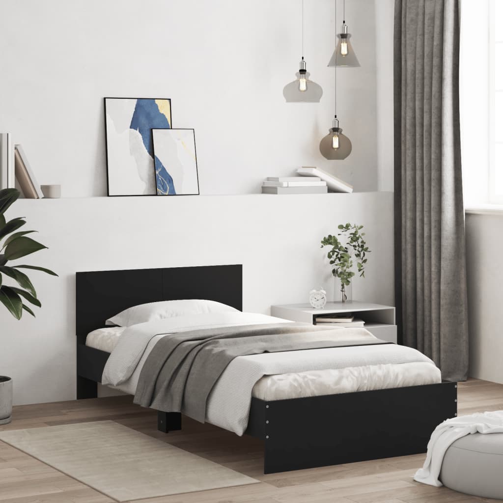 Bedframe met hoofdbord en LED-verlichting zwart 100x200 cm