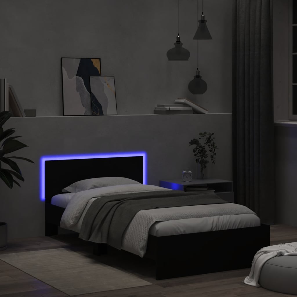 Bedframe met hoofdbord en LED-verlichting zwart 100x200 cm