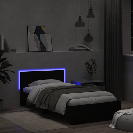 Bedframe met hoofdbord en LED-verlichting zwart 100x200 cm