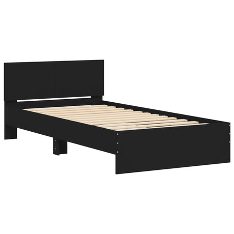 Bedframe met hoofdbord en LED-verlichting zwart 100x200 cm