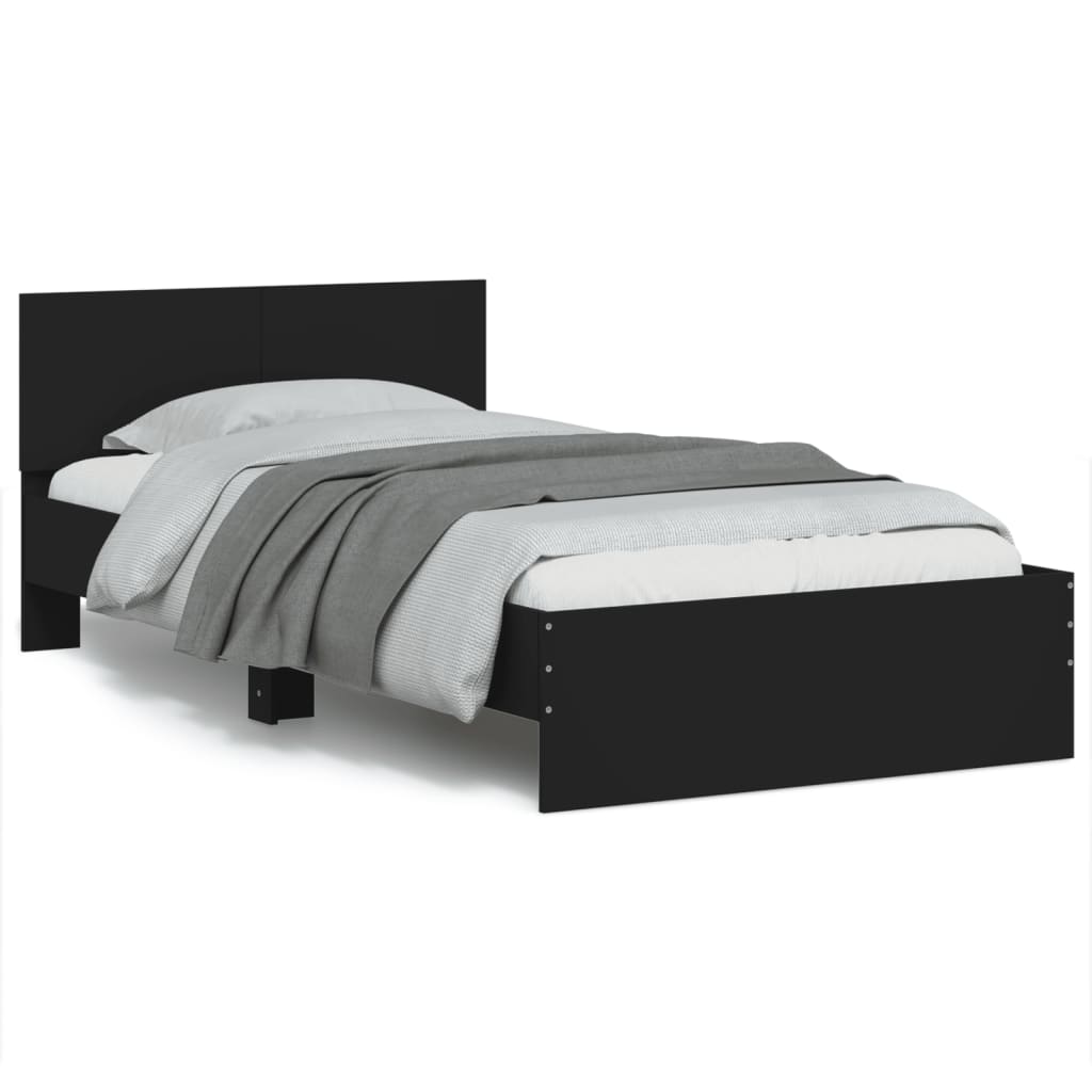 Bedframe met hoofdbord en LED-verlichting zwart 100x200 cm