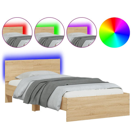 Bedframe met hoofdbord en LED sonoma eikenkleurig 100x200 cm