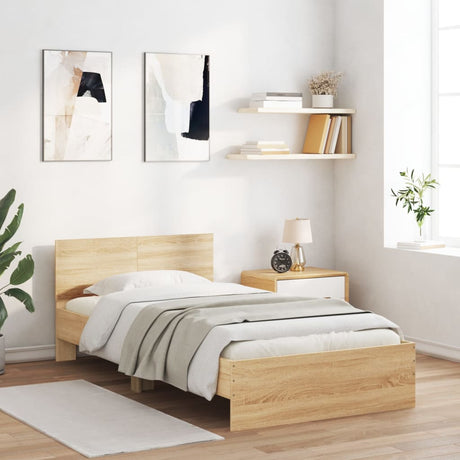 Bedframe met hoofdbord en LED sonoma eikenkleurig 100x200 cm