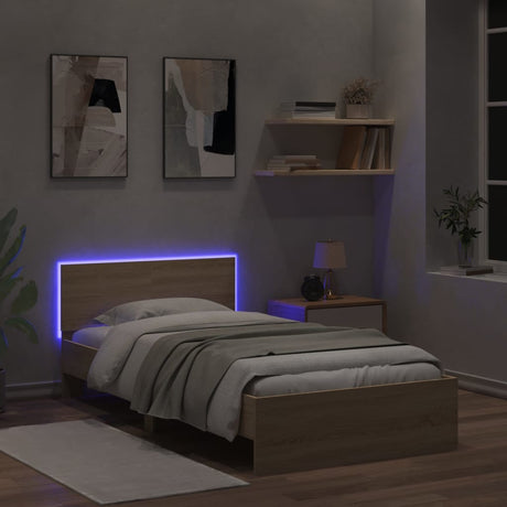 Bedframe met hoofdbord en LED sonoma eikenkleurig 100x200 cm