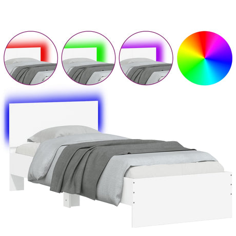 Bedframe met hoofdbord en LED-verlichting wit 90x200 cm