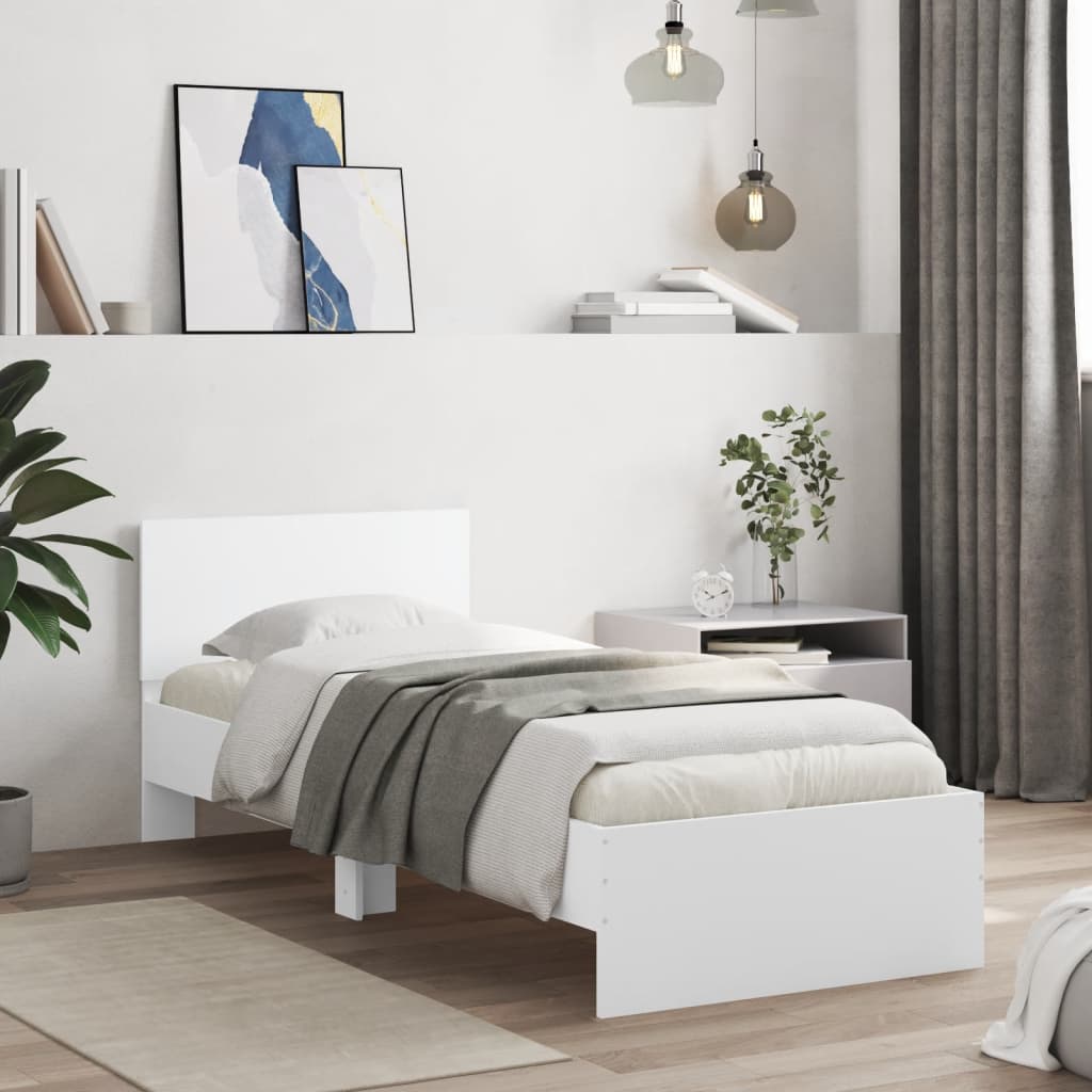 Bedframe met hoofdbord en LED-verlichting wit 90x200 cm