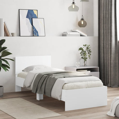 Bedframe met hoofdbord en LED-verlichting wit 90x200 cm