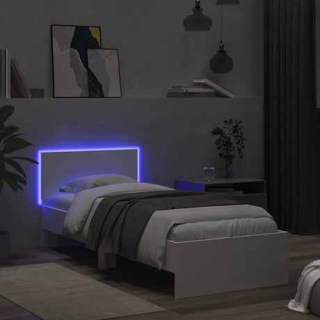 Bedframe met hoofdbord en LED-verlichting wit 90x200 cm