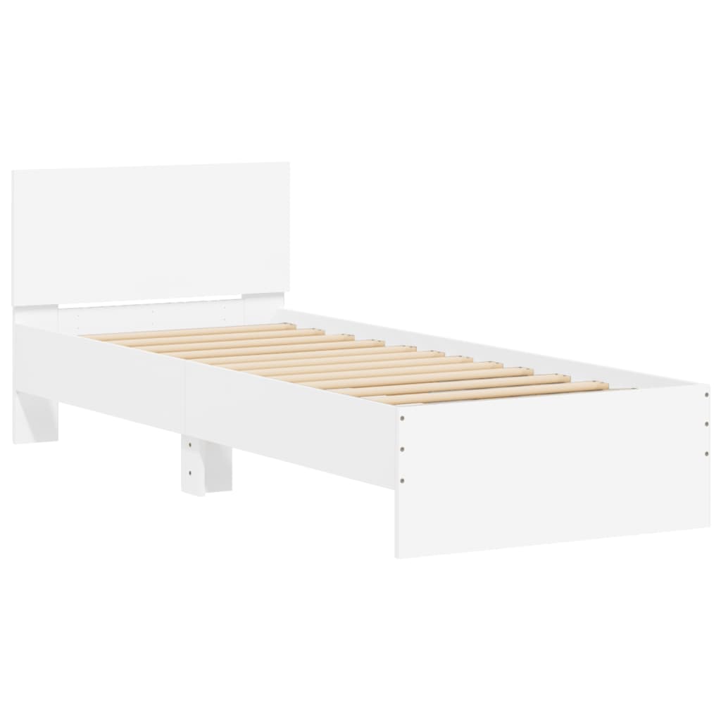 Bedframe met hoofdbord en LED-verlichting wit 90x200 cm