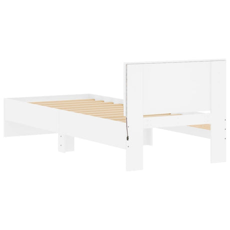 Bedframe met hoofdbord en LED-verlichting wit 90x200 cm