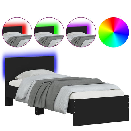 Bedframe met hoofdbord en LED-verlichting zwart 90x200 cm
