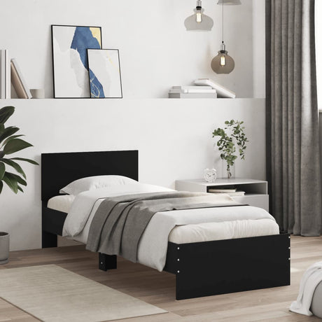 Bedframe met hoofdbord en LED-verlichting zwart 90x200 cm