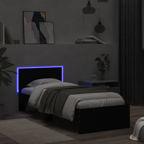 Bedframe met hoofdbord en LED-verlichting zwart 90x200 cm