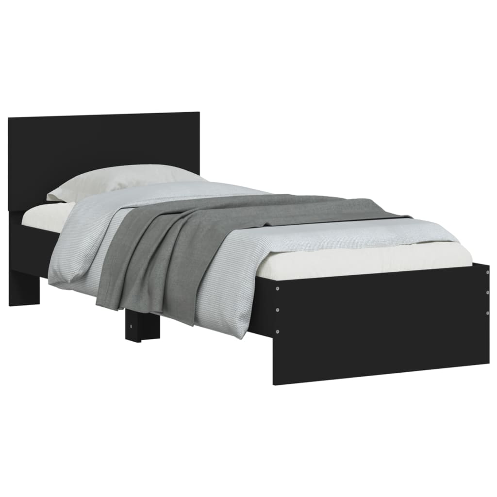 Bedframe met hoofdbord en LED-verlichting zwart 90x200 cm