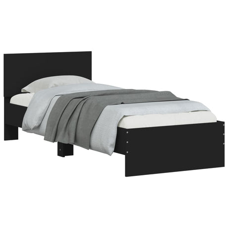 Bedframe met hoofdbord en LED-verlichting zwart 90x200 cm