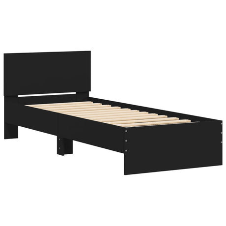 Bedframe met hoofdbord en LED-verlichting zwart 90x200 cm