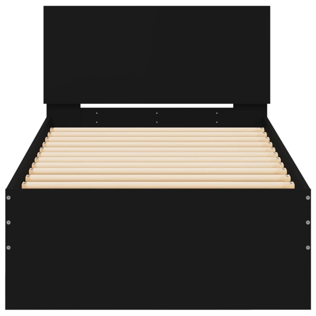 Bedframe met hoofdbord en LED-verlichting zwart 90x200 cm