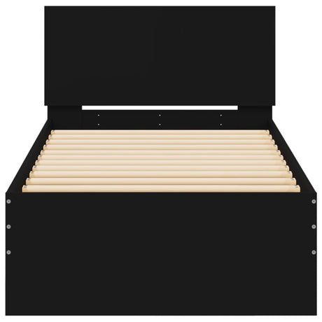 Bedframe met hoofdbord en LED-verlichting zwart 90x200 cm