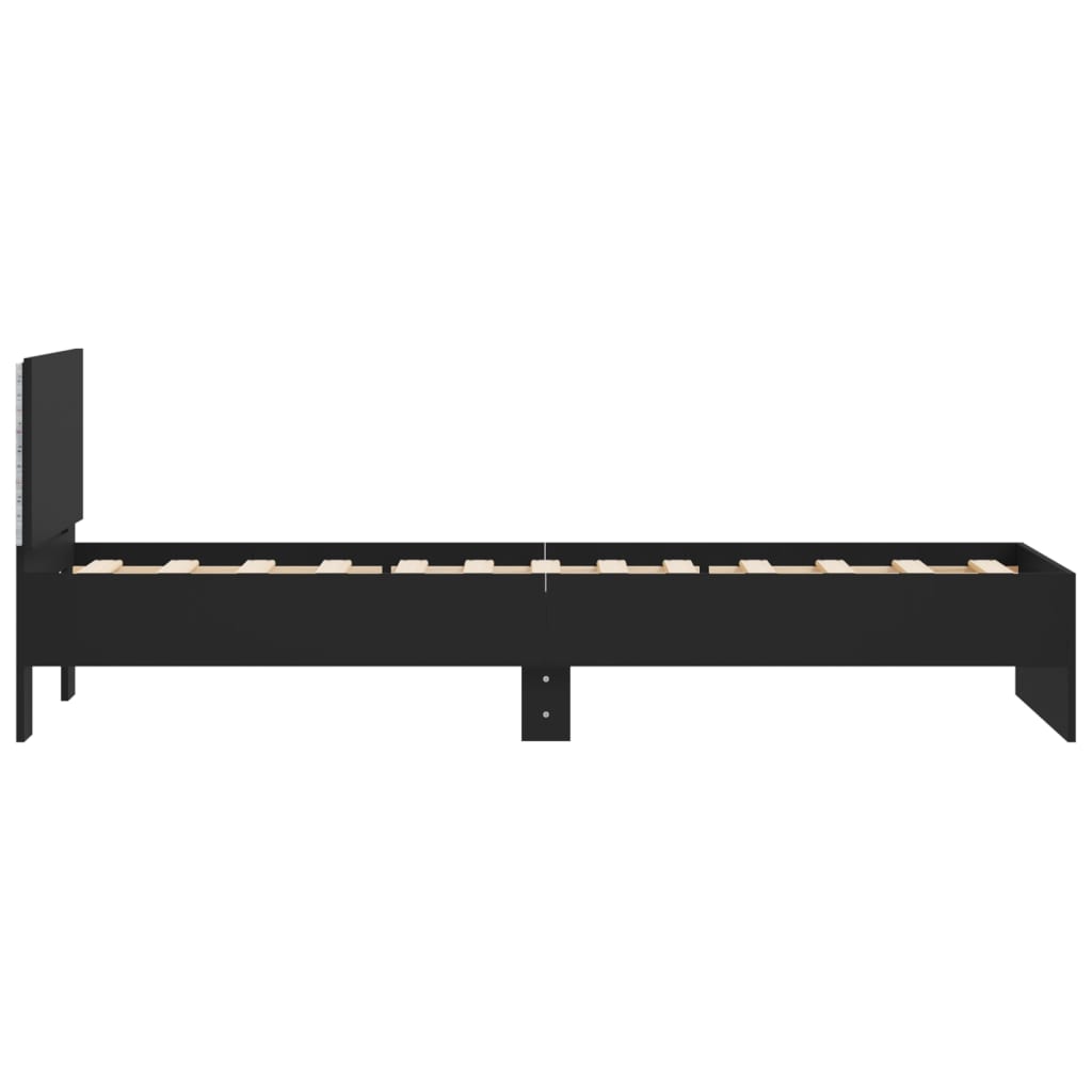 Bedframe met hoofdbord en LED-verlichting zwart 90x200 cm